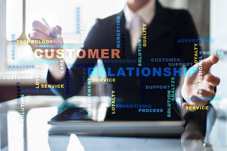 Customer relationship management concept on the virtual screen. Words cloud.の写真素材