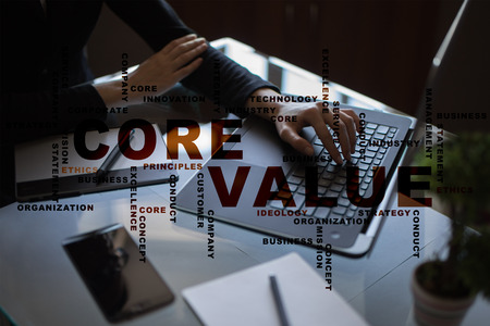 Core value on the virtual screen. Business concept. Words cloud.の写真素材