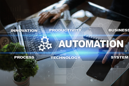 Automation concept as an innovation, improving productivity, reliability and repeatability in technology and business processes.の写真素材