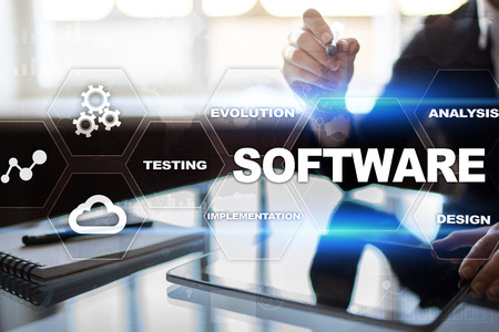 Software development. Data Digital Programs System Technology Concept.