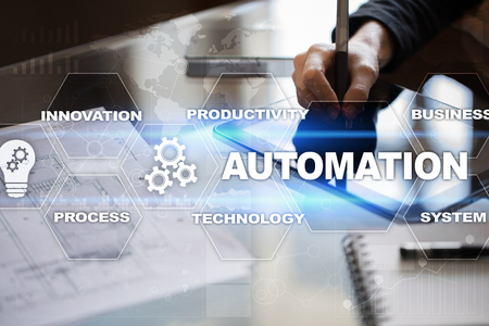 Automation concept as an innovation, improving productivity, reliability and repeatability in technology and business processes.の写真素材