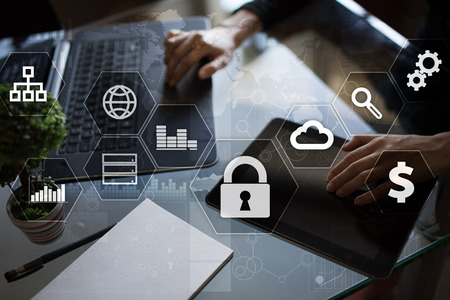 Data protection, Cyber security, information safety and encryption. internet technology and business...
