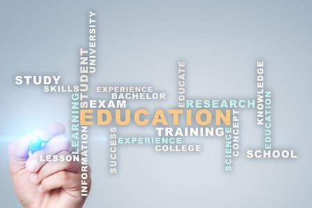 Education words cloud on virtual screen.の写真素材