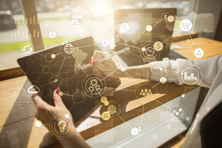 Template for text, Virtual screen Background with icons. Business, internet technology and networking concept.の写真素材