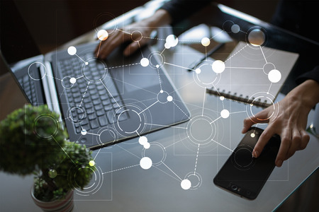 Template for text, Virtual screen Background with icons. Business, internet technology and...