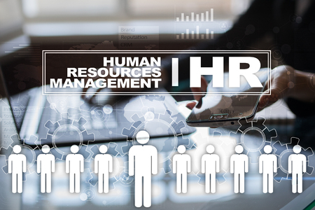 Human resource management, HR, recruitment, leadership and teambuilding. Business and technology concept.の写真素材