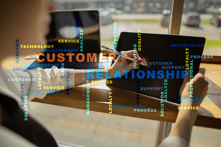 Customer relationship management concept on the virtual screen. Words cloud.の写真素材