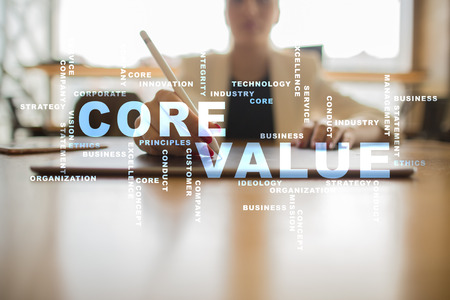 Core value on the virtual screen. Business concept. Words cloud.の写真素材