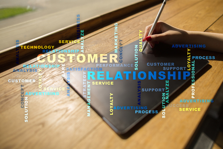 Customer relationship management concept on the virtual screen. Words cloud.の写真素材