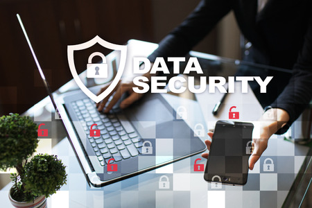 Data protection and cyber security concept on the virtual screen.の写真素材