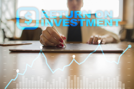 ROI, Return on investment business and technology concept. Virtual screen background.の写真素材