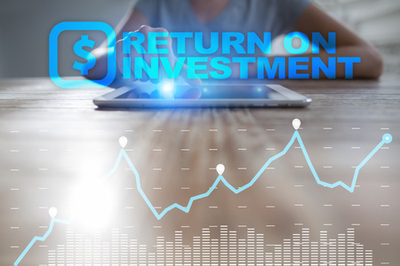 ROI, Return on investment business and technology concept. Virtual screen background.の写真素材
