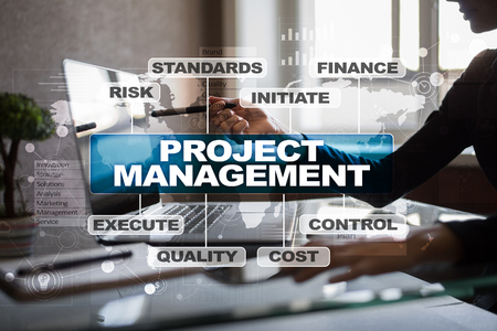 Project management on the virtual screen. Business concept.の写真素材