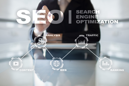 SEO. Search Engine optimization. Digital online marketing and Internet technology concept.の写真素材