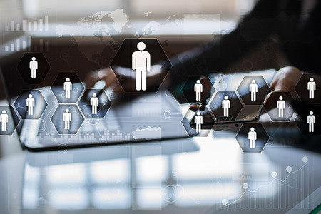 Human resource management, HR, recruitment, leadership and teambuilding. Business and technology concept.の写真素材