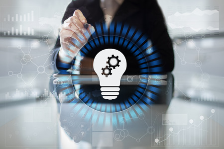 Lamp icon on virtual screen. Business solution. Innovation concept.