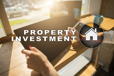 Property investment business and technology concept. Virtual screen background.の写真素材