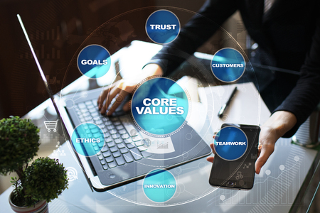 Core values business and technology concept on the virtual screen.
