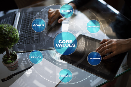 Core values business and technology concept on the virtual screen.