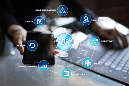 Action plan on the virtual screen. Planning concept. Business strategy.の写真素材