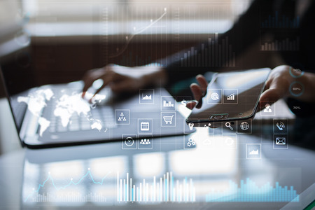 Business concept background. Virtual screen with empty space for text. Internet and technology.
