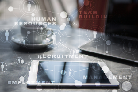 Human resource management, HR, recruitment, leadership and teambuilding. Business and technology concept.の写真素材