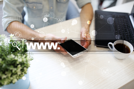 Search bar with www text. Web site, URL. Digital marketing. Business, internet and technology concept.の写真素材