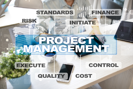 Project management on the virtual screen. Business concept.の写真素材