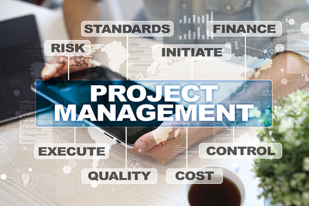 Project management on the virtual screen. Business concept.の写真素材