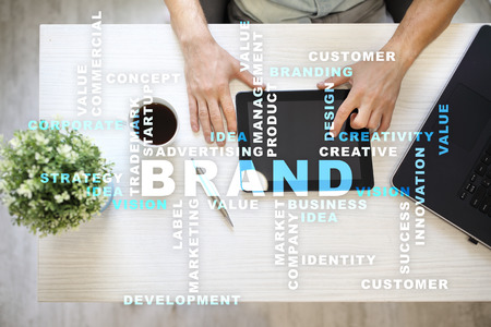 Brand concept on the virtual screen. Business concept. Words cloud.の写真素材