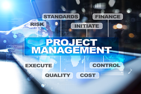 Project management on the virtual screen. Business concept.の写真素材
