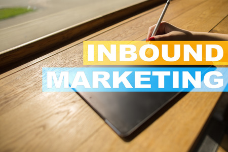 Inbound marketing text on virtual screen. Business and technology concept.の写真素材