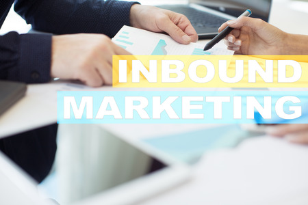 Inbound marketing text on virtual screen. Business and technology concept.の写真素材