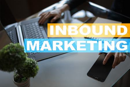 Inbound marketing text on virtual screen. Business and technology concept.の写真素材