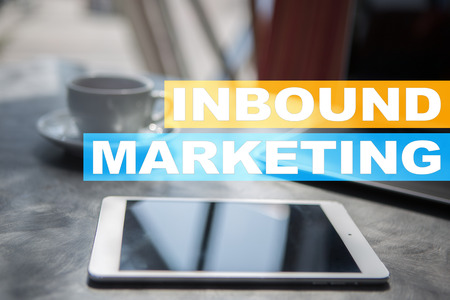 Inbound marketing text on virtual screen. Business and technology concept.の写真素材