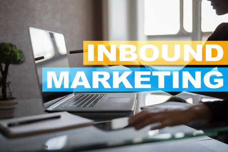 Inbound marketing text on virtual screen. Business and technology concept.の写真素材