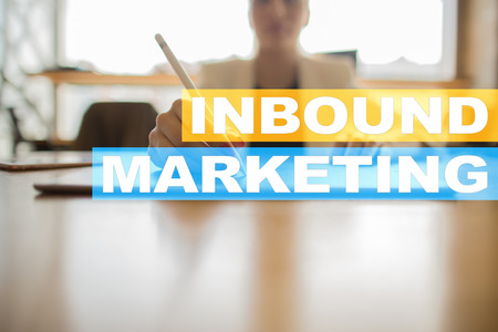 Inbound marketing text on virtual screen. Business and technology concept.の写真素材