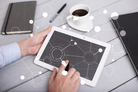 Template for text, Virtual screen Background with icons. Business, internet technology and...