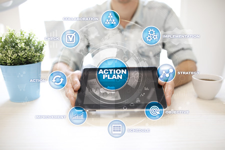 Action plan on the virtual screen. Planning concept. Business strategy.の写真素材