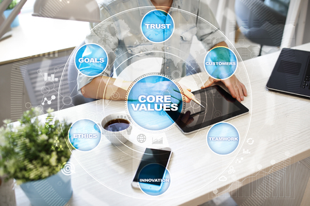 Core values business and technology concept on the virtual screen.