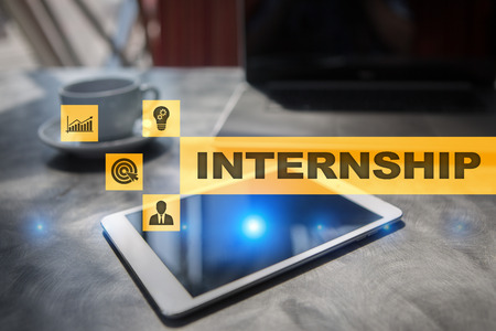 Internship text on virtual screen. Business, education and internet concept.?の写真素材