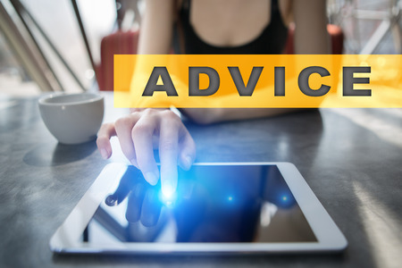 Advice text on virtual screen. Business technology and internet concept.?の写真素材