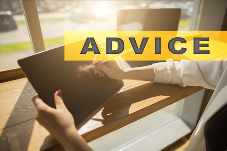 Advice text on virtual screen. Business technology and internet concept.?の写真素材