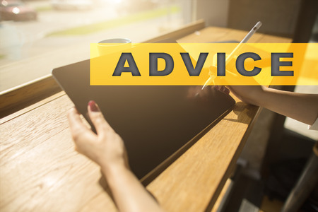 Advice text on virtual screen. Business technology and internet concept.?の写真素材