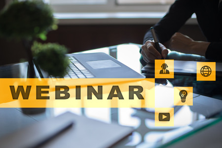 Webinar. E-Learning, Online Education concept. Personal development. Virtual screen.の写真素材