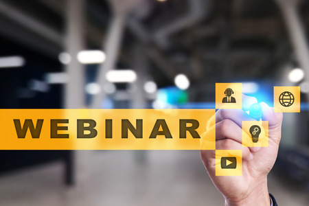 Webinar. E-Learning, Online Education concept. Personal development. Virtual screen.の写真素材