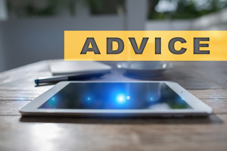 Advice text on virtual screen. Business technology and internet concept.?の写真素材