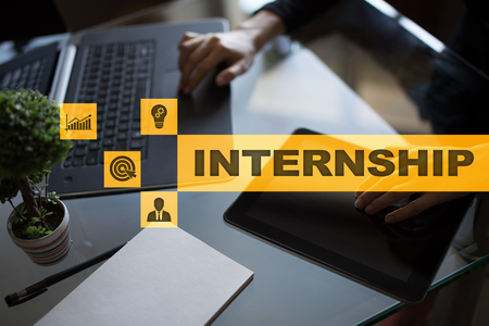 Internship text on virtual screen. Business, education and internet concept.?の写真素材