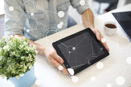 Template for text, Virtual screen Background with icons. Business, internet technology and networking concept.の写真素材