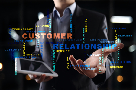 Customer relationship management concept on the virtual screen. Words cloud.の写真素材